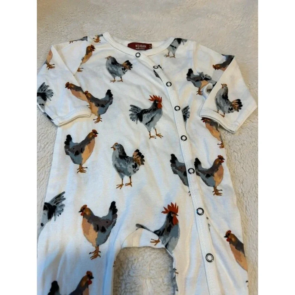 Milkbarn Chicken Organic Cotton 0-3M Baby Zipper Footed Romper